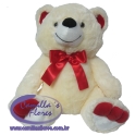 Urso creme com laço vermelho