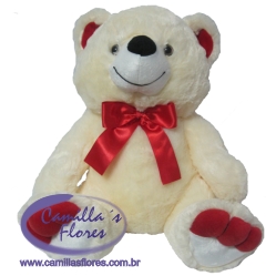 Ampliar: Urso creme com laço vermelho
